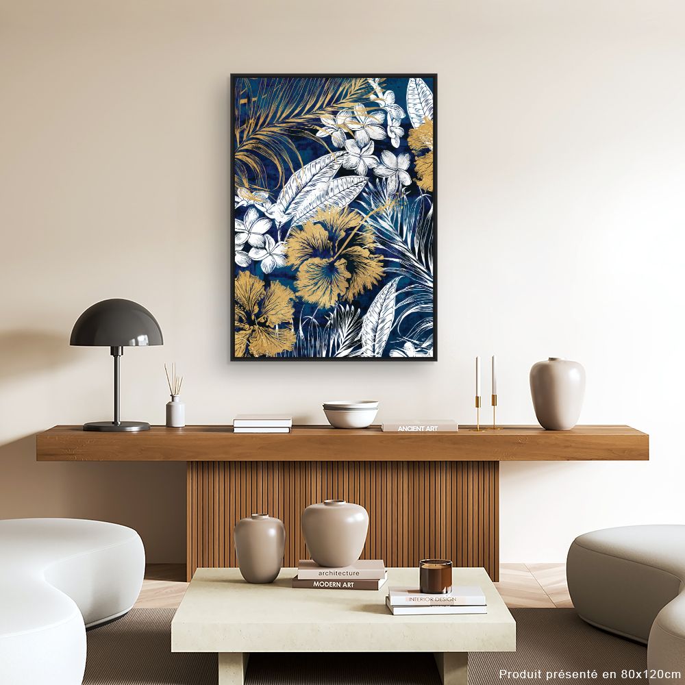 Tableau Fleurs exotiques dorées