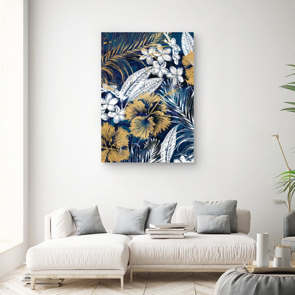Tableau Fleurs exotiques dorées