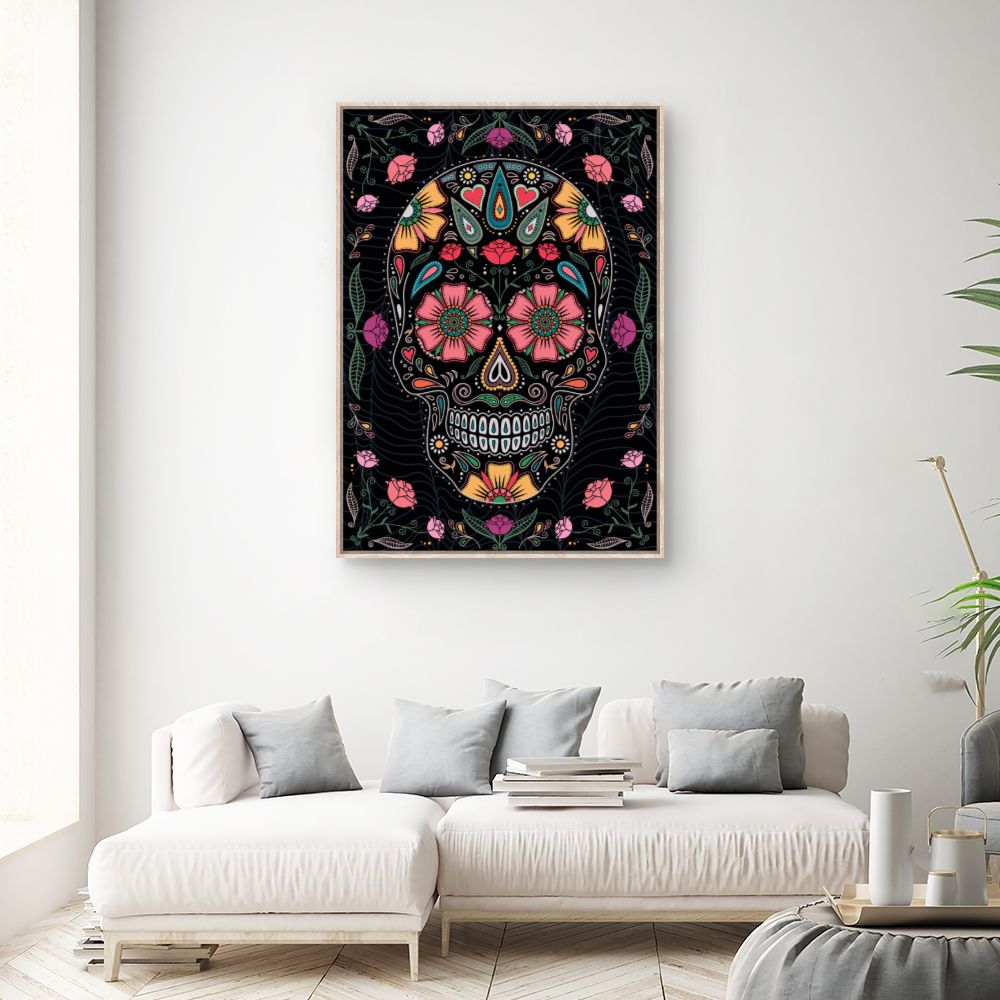 Tableau Crâne floral vibrant