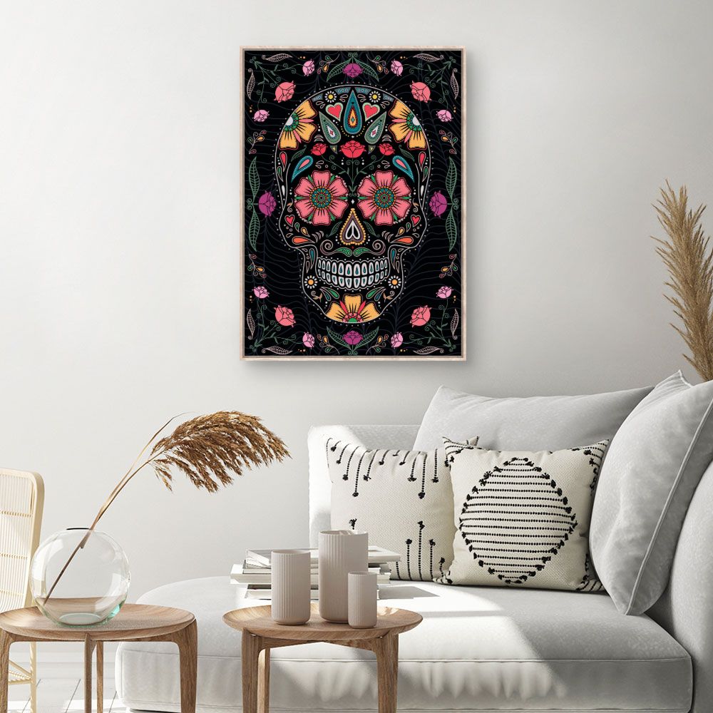 Tableau Crâne floral vibrant