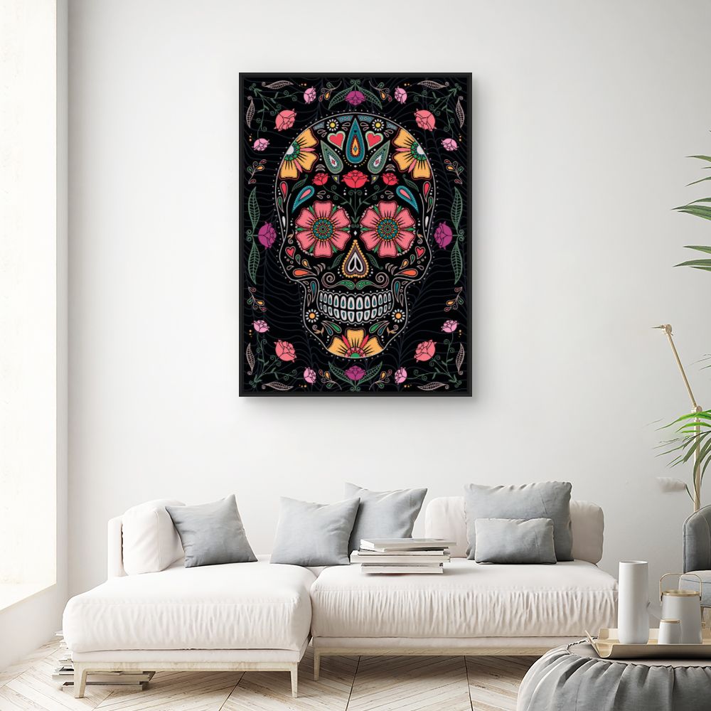 Tableau Crâne floral vibrant