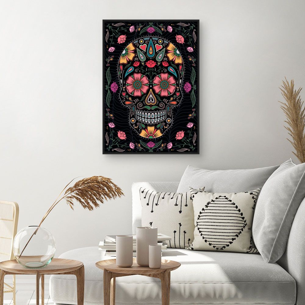 Tableau Crâne floral vibrant