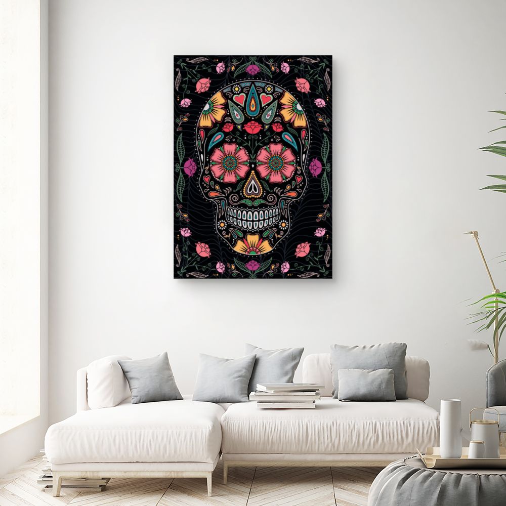 Tableau Crâne floral vibrant