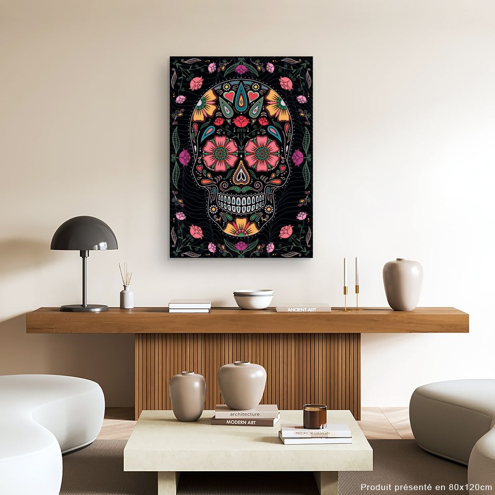 Tableau Crâne floral vibrant