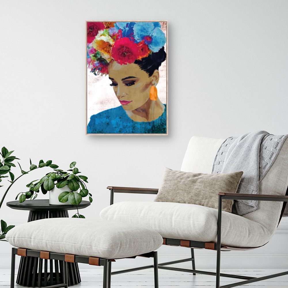 Tableau Portrait fleuri vibrant