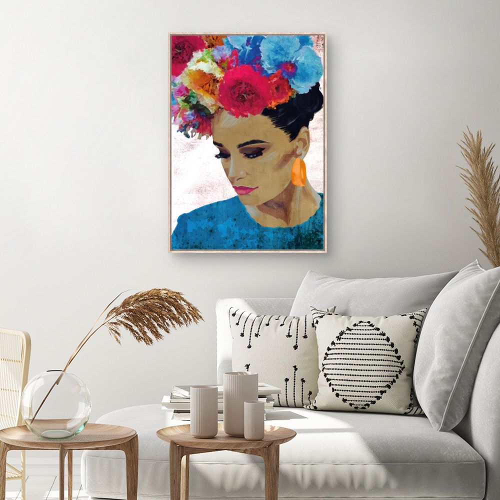Tableau Portrait fleuri vibrant