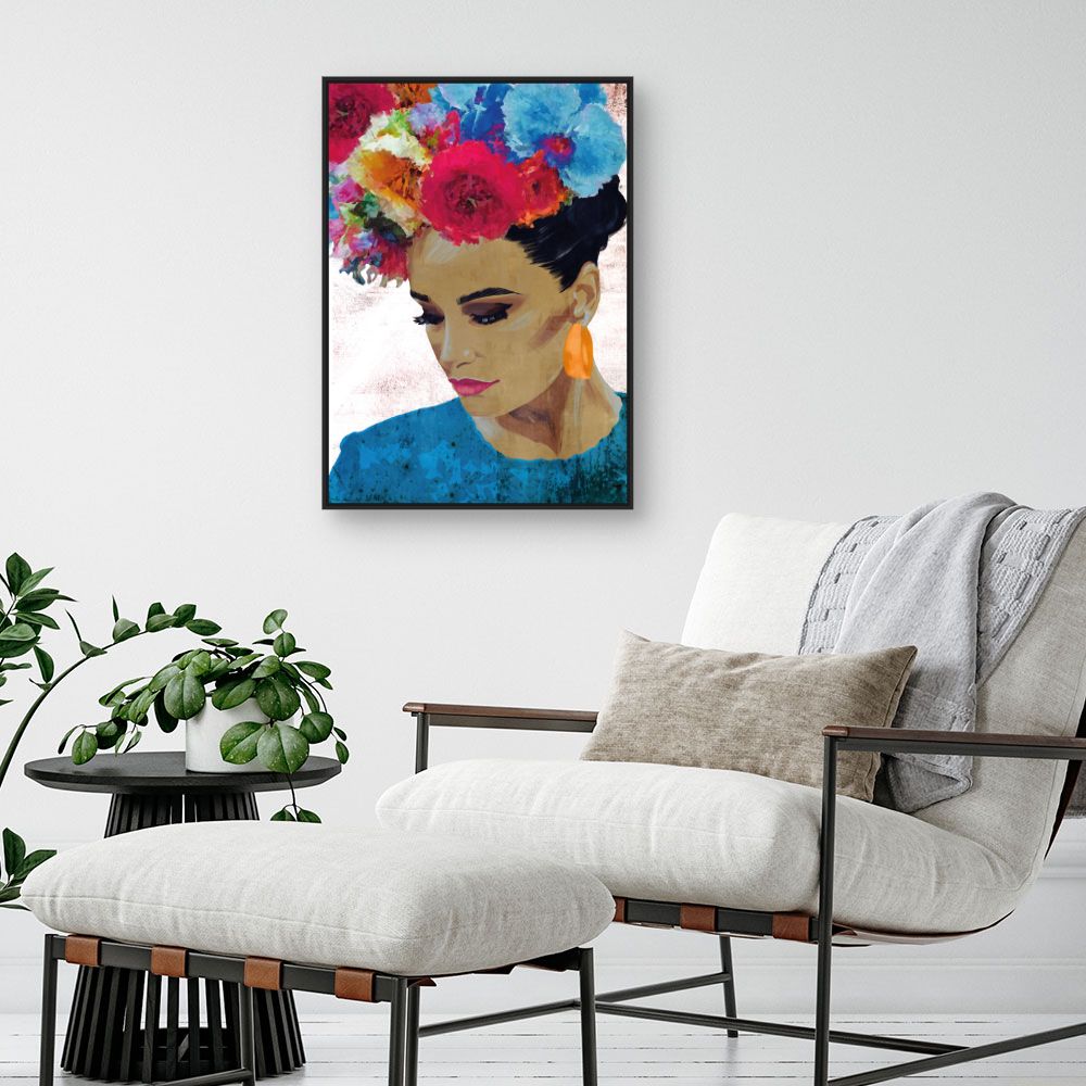 Tableau Portrait fleuri vibrant