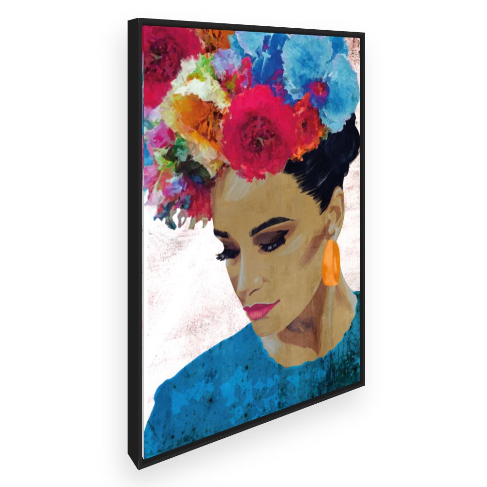 Toile Portrait fleuri vibrant