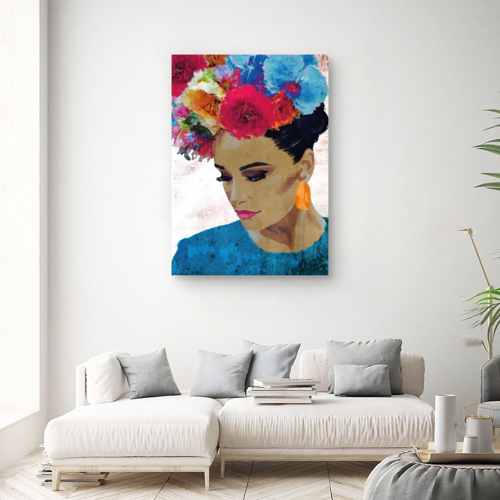 Tableau Portrait fleuri vibrant