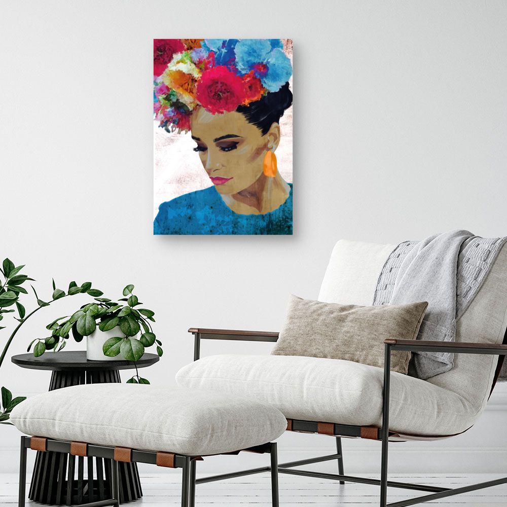 Tableau Portrait fleuri vibrant