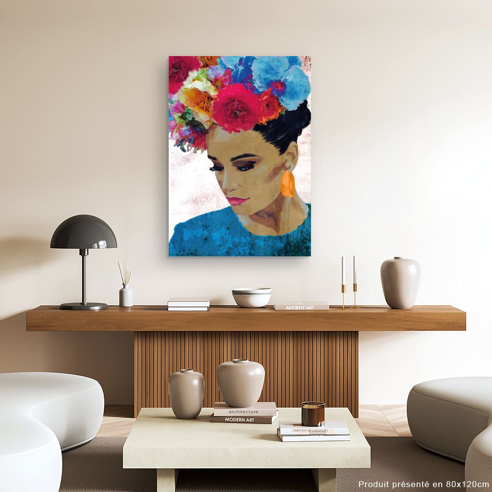 Tableau Portrait fleuri vibrant