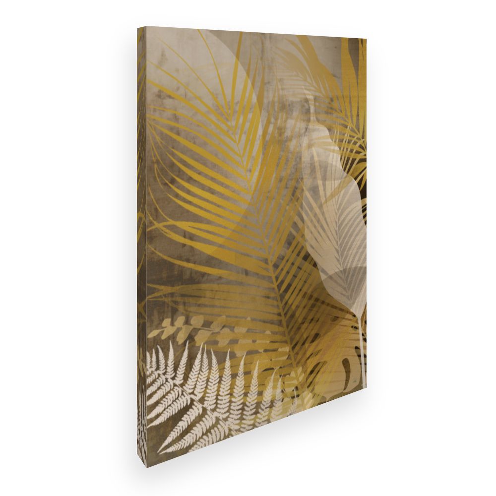 Toile Feuilles tropicales dorées