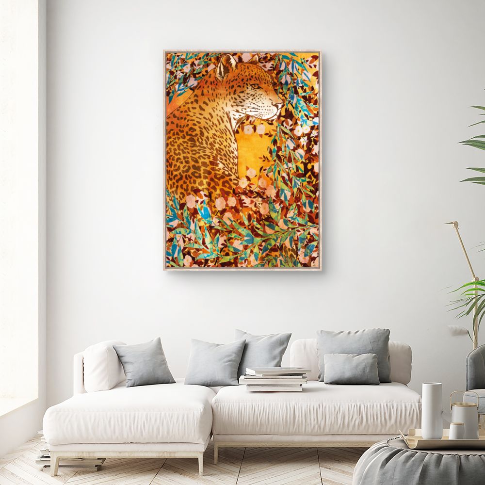 Tableau Léopard floral vibrant