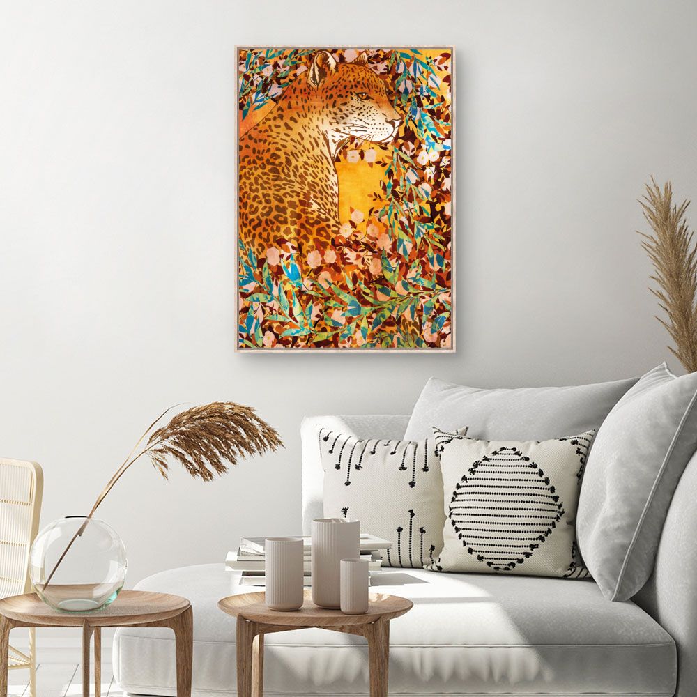 Tableau Léopard floral vibrant