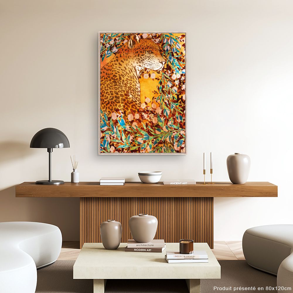 Tableau Léopard floral vibrant