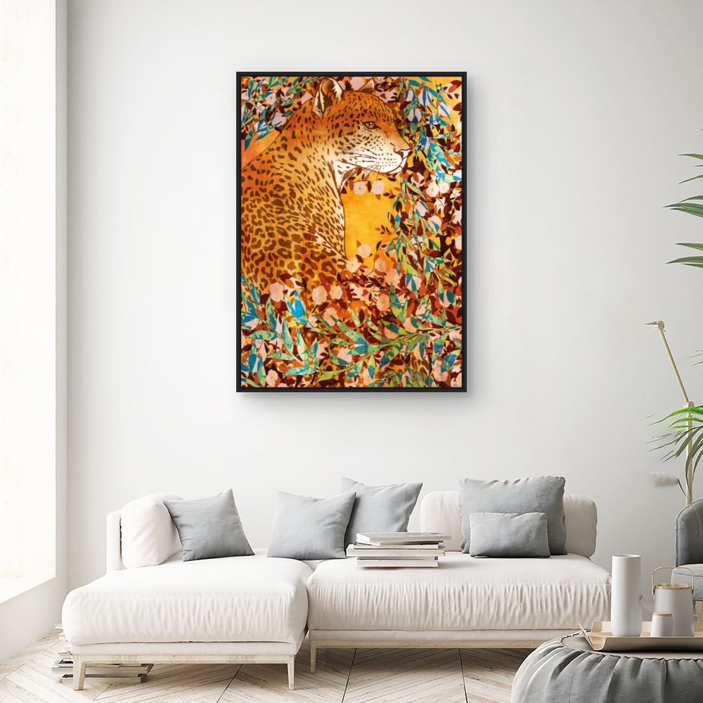 Tableau Léopard floral vibrant