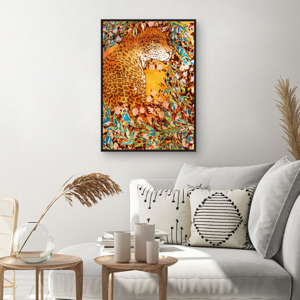 Tableau Léopard floral vibrant