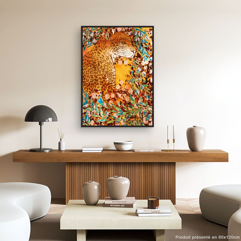 Tableau Léopard floral vibrant