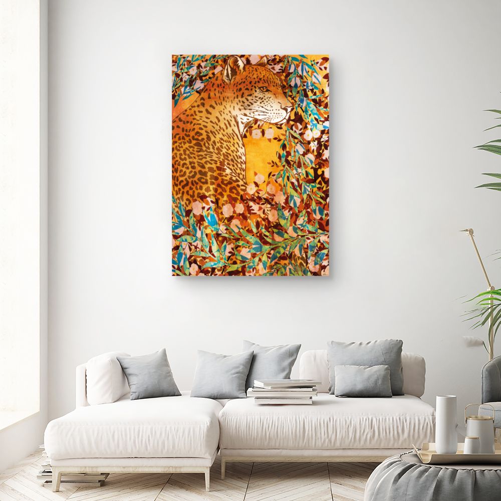 Tableau Léopard floral vibrant