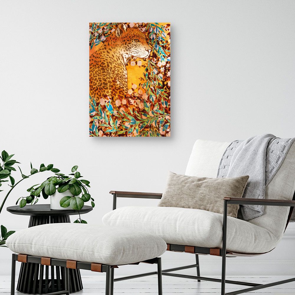 Tableau Léopard floral vibrant