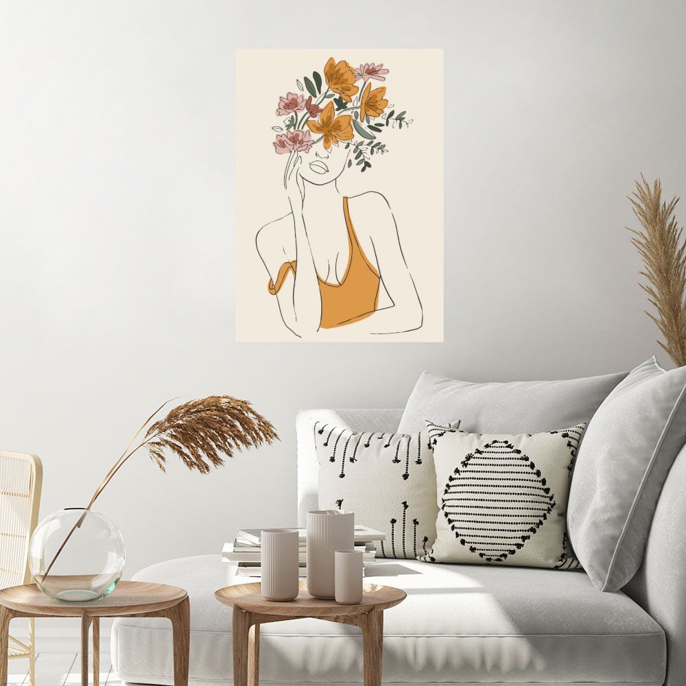 Affiche Femme fleurs délicates