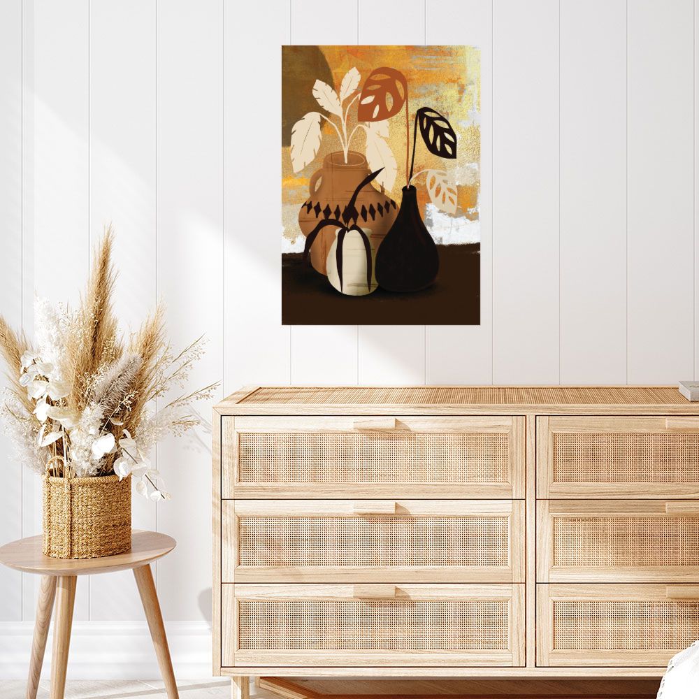 Affiche Vases et feuilles