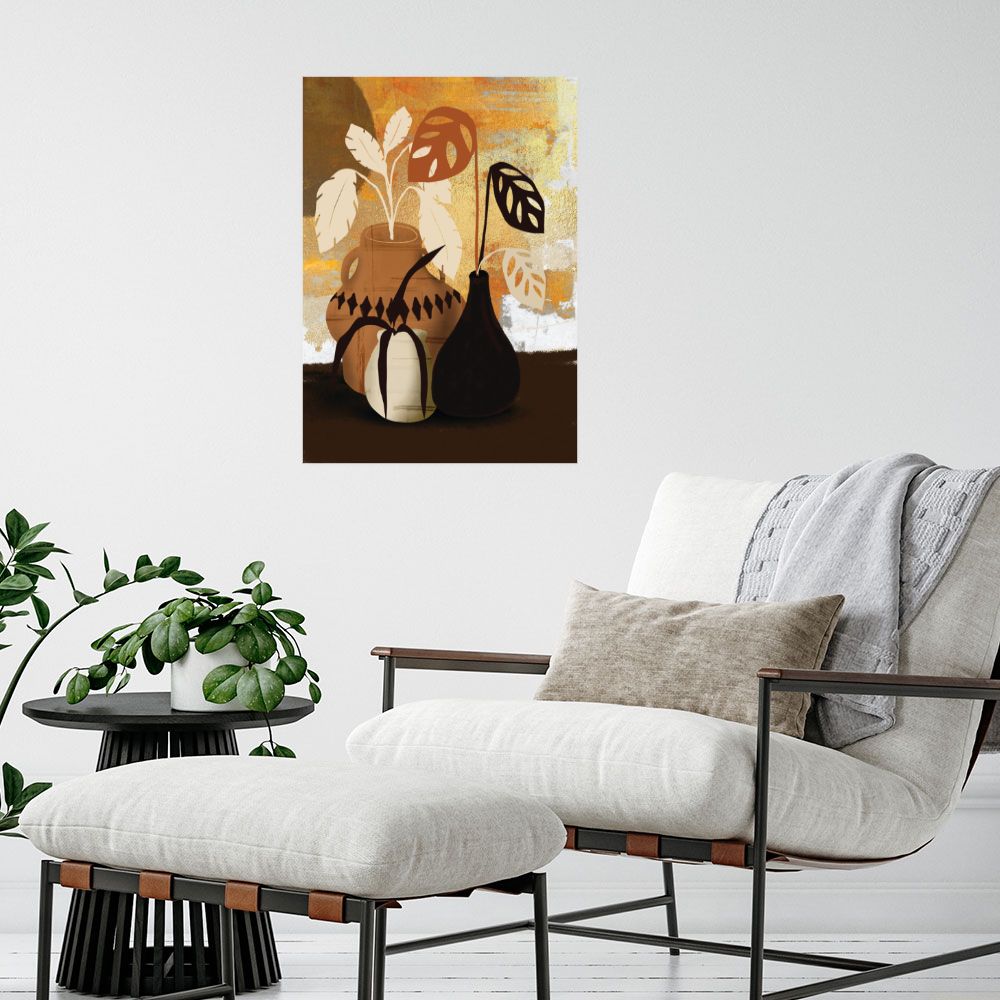 Affiche Vases et feuilles
