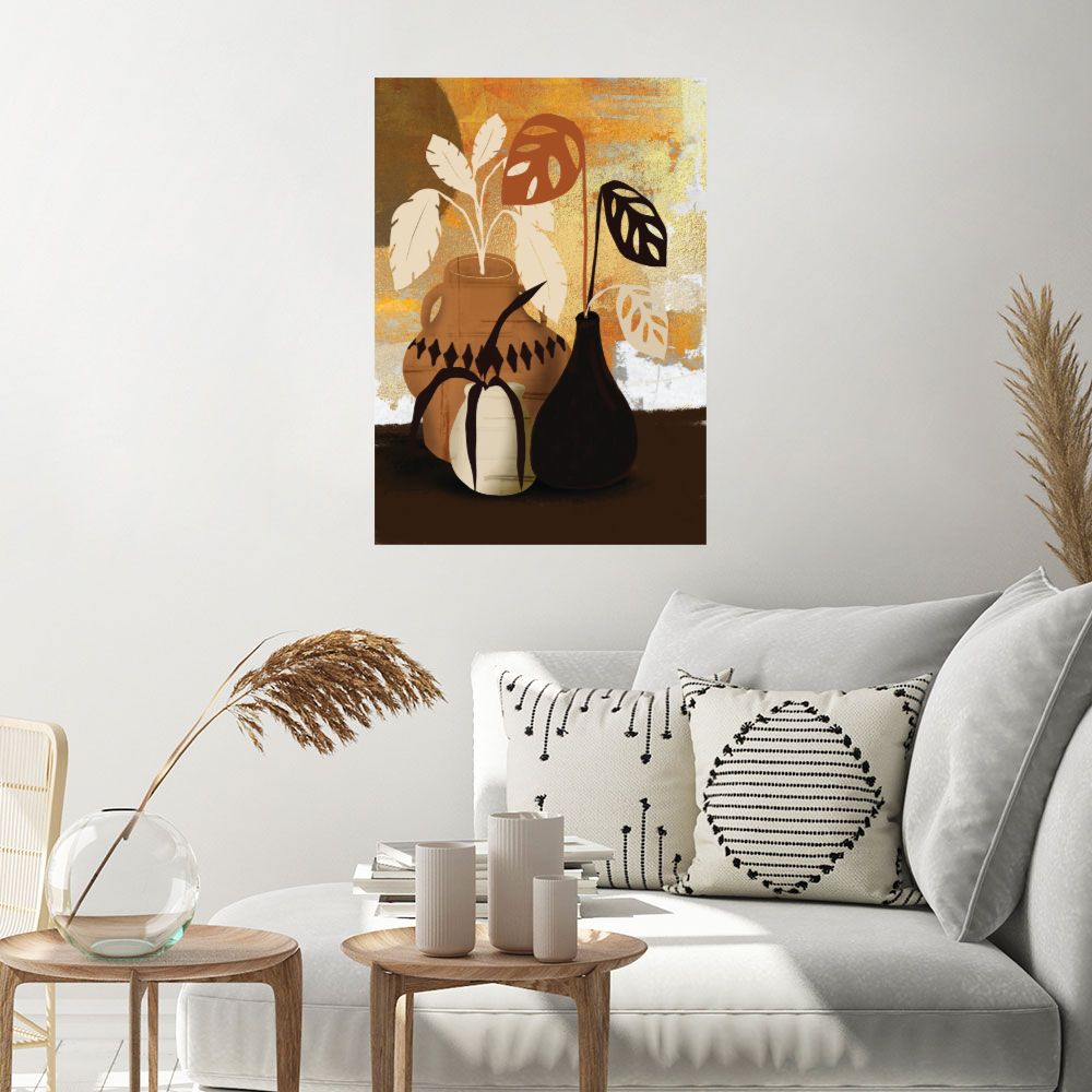 Affiche Vases et feuilles