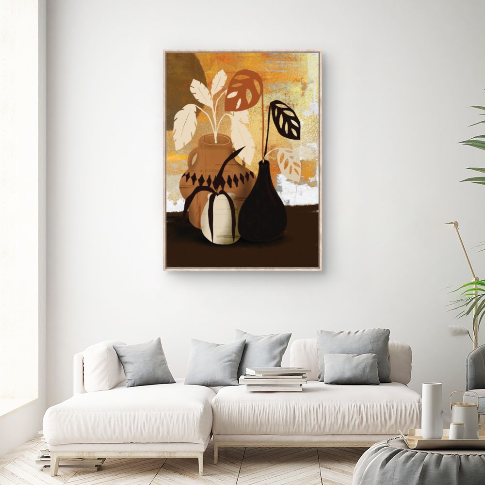 Tableau Vases et feuilles