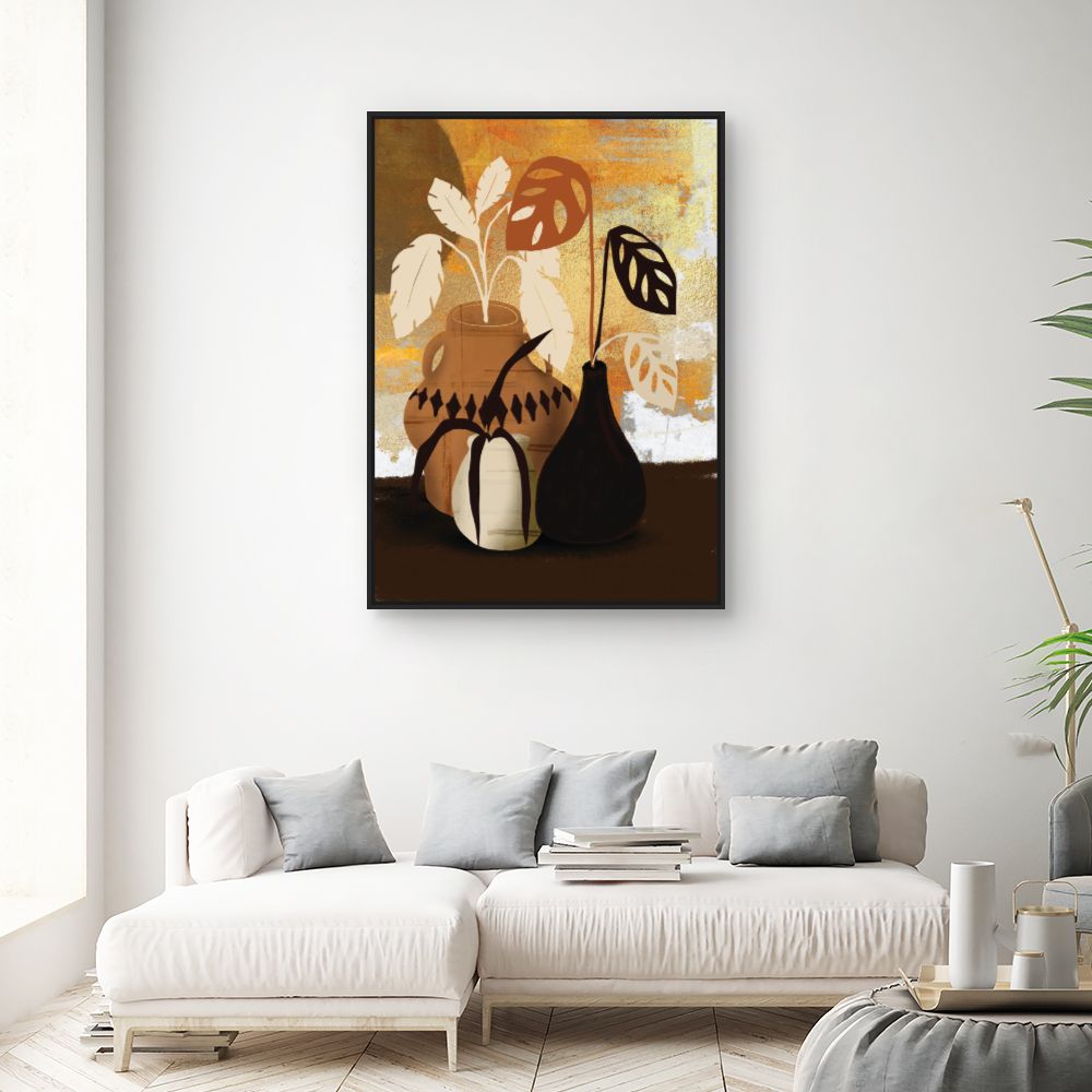 Tableau Vases et feuilles