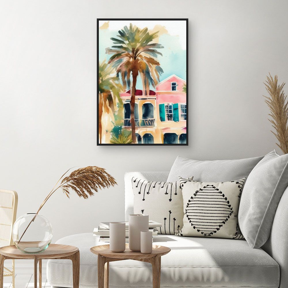 Tableau Palmiers et maisons