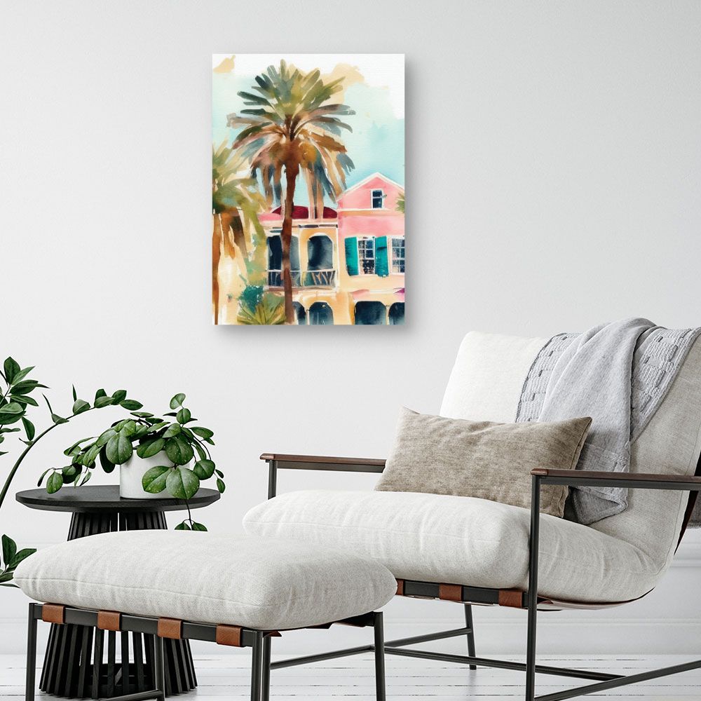 Tableau Palmiers et maisons