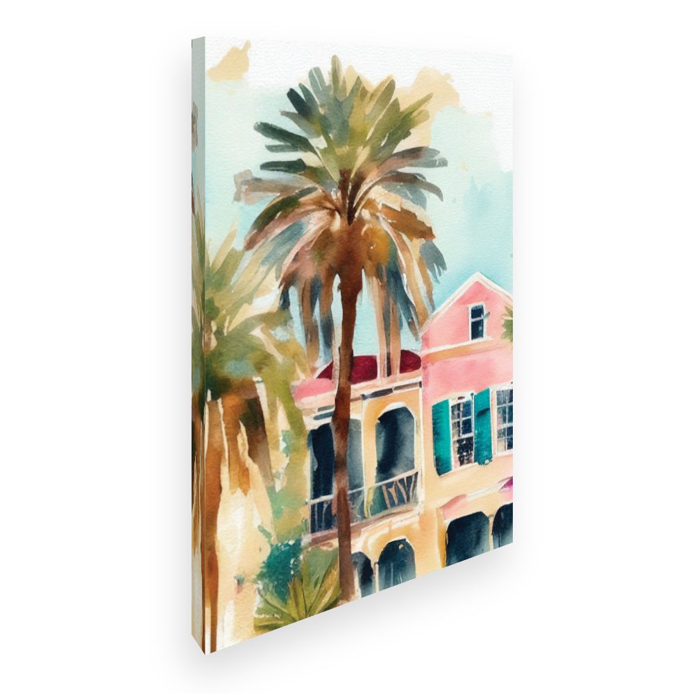 Toile Palmiers et maisons