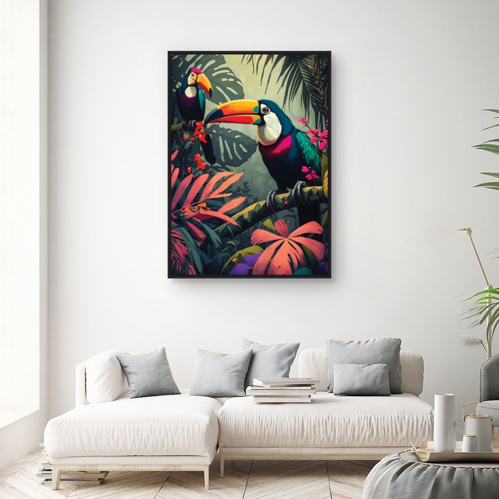 Tableau Toucans tropicaux vibrants