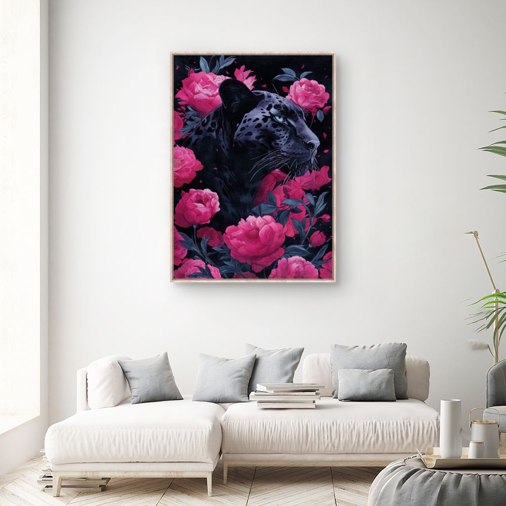 Tableau Panthère et pivoines