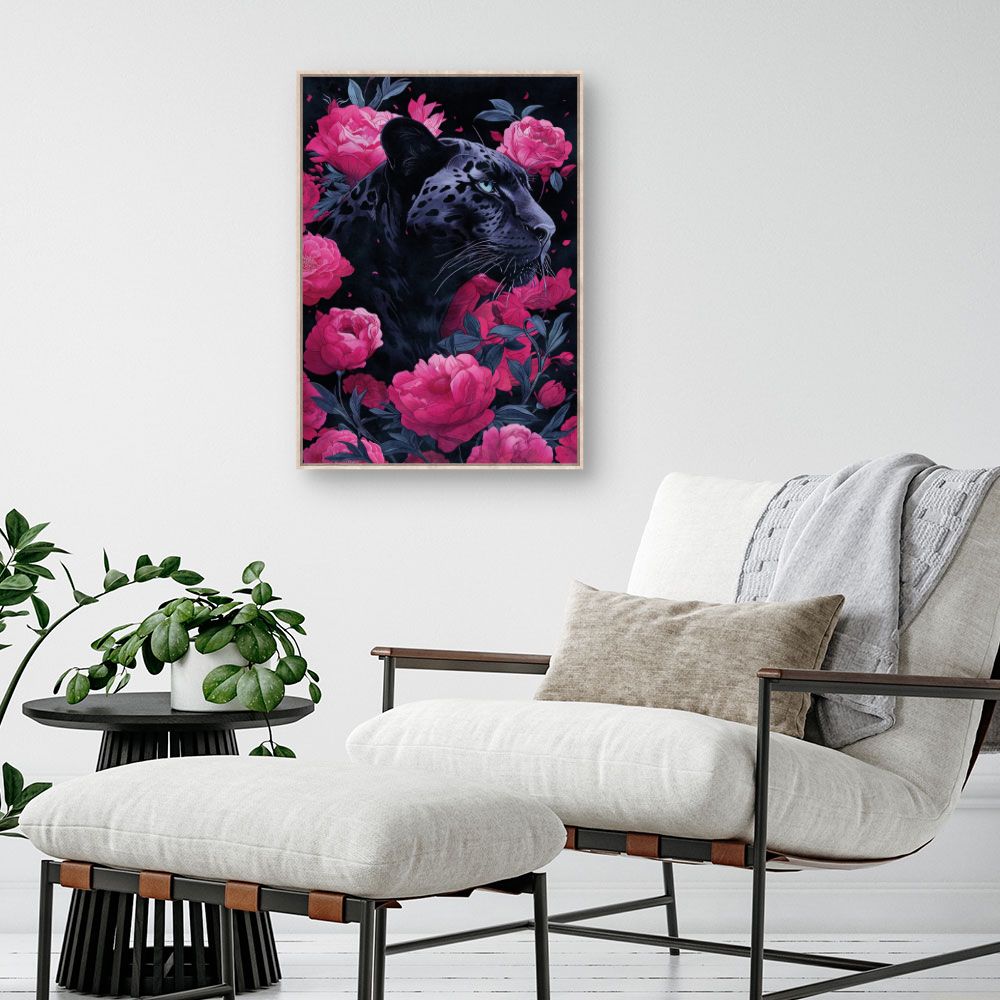 Tableau Panthère et pivoines