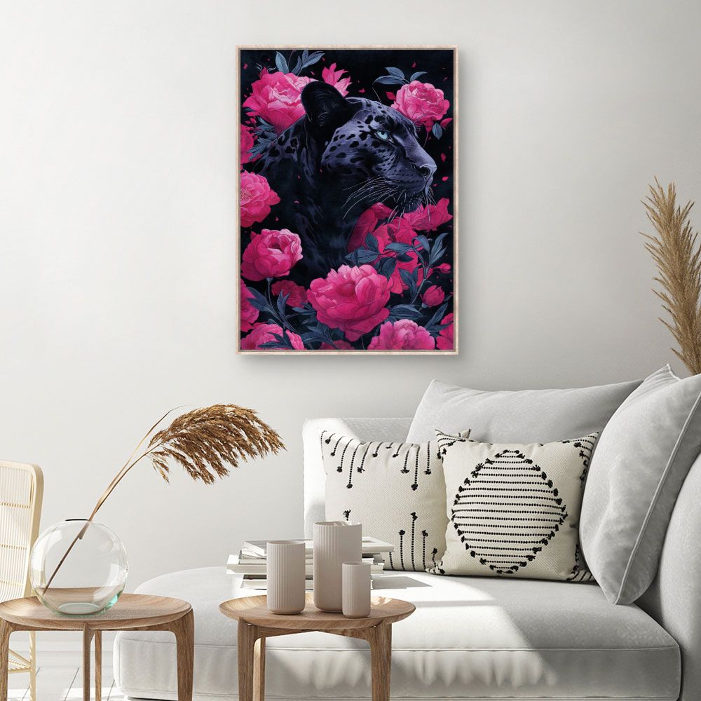 Tableau Panthère et pivoines