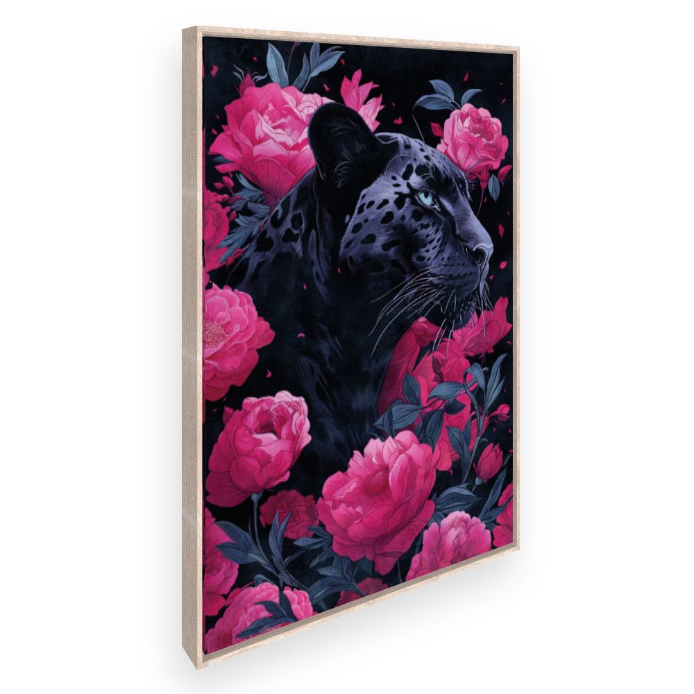 Toile Panthère et pivoines