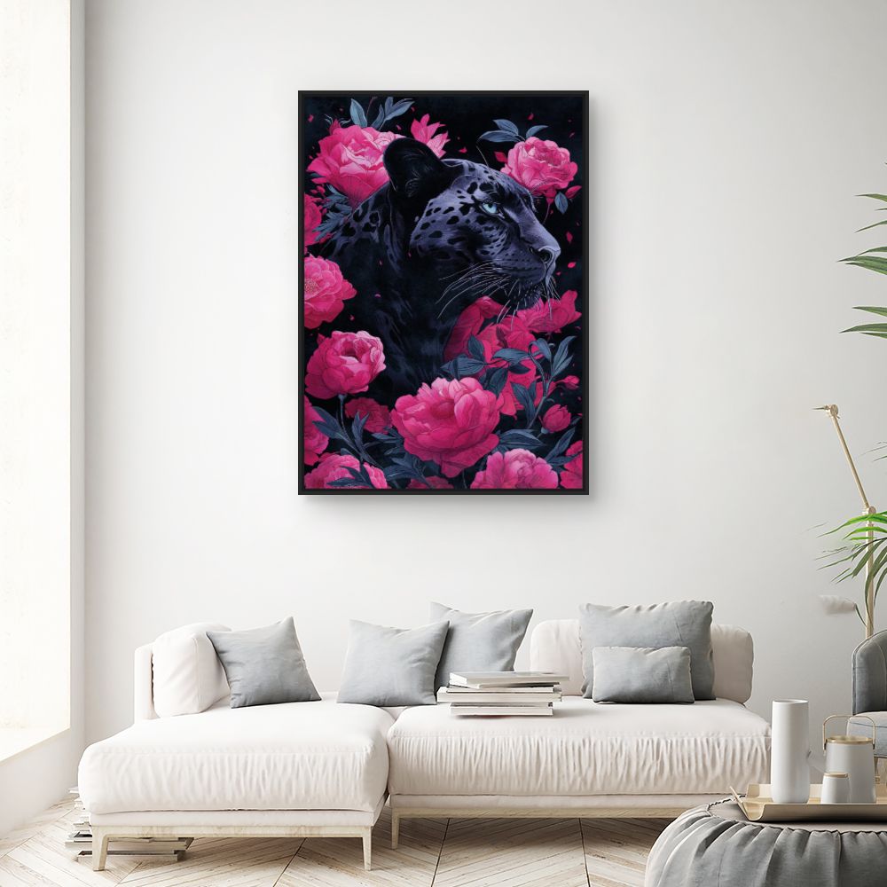 Tableau Panthère et pivoines
