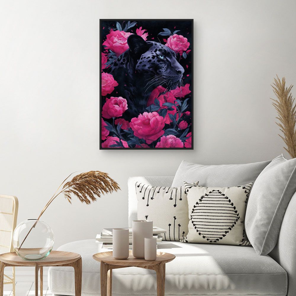 Tableau Panthère et pivoines