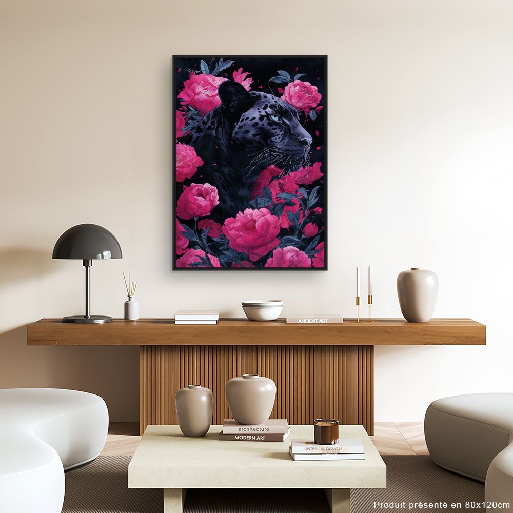 Tableau Panthère et pivoines