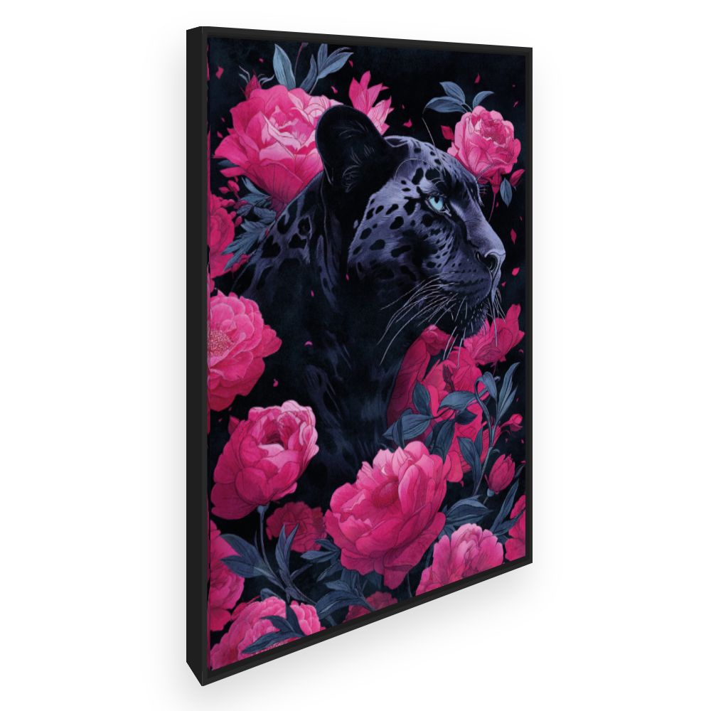 Toile Panthère et pivoines
