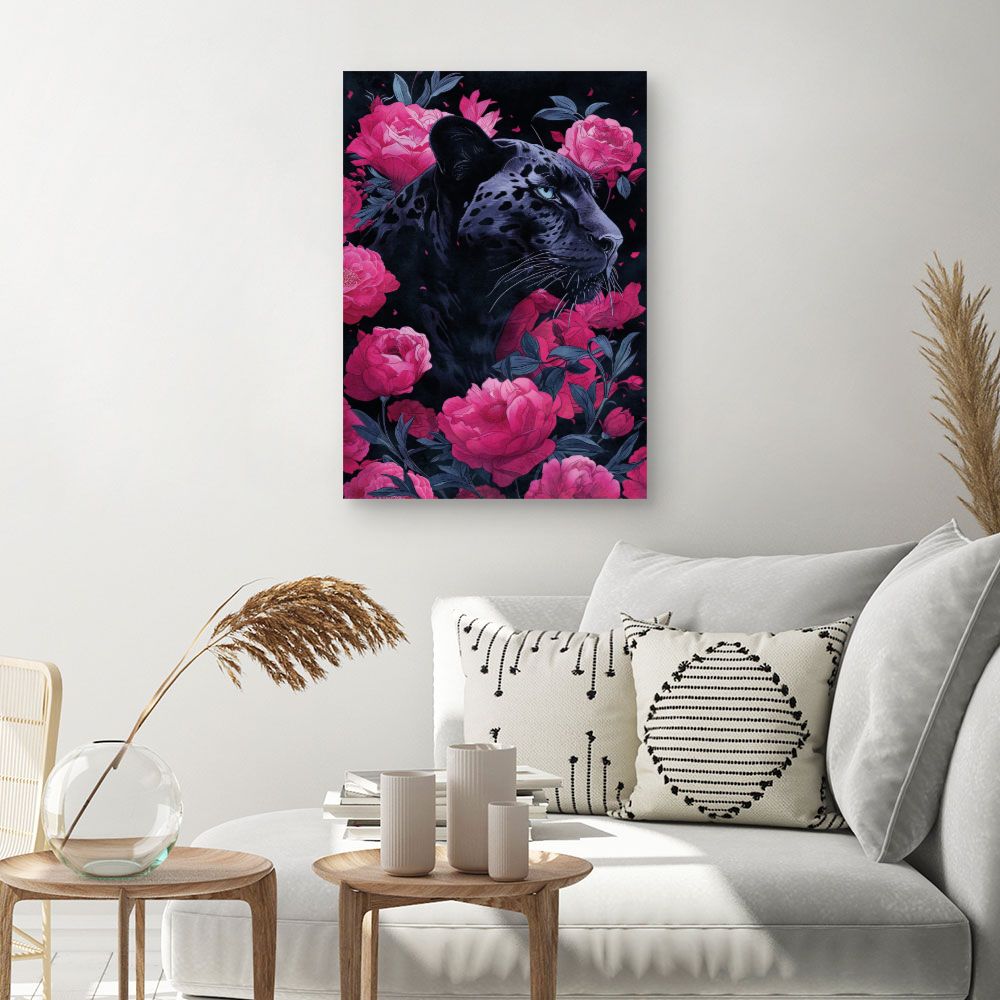 Tableau Panthère et pivoines