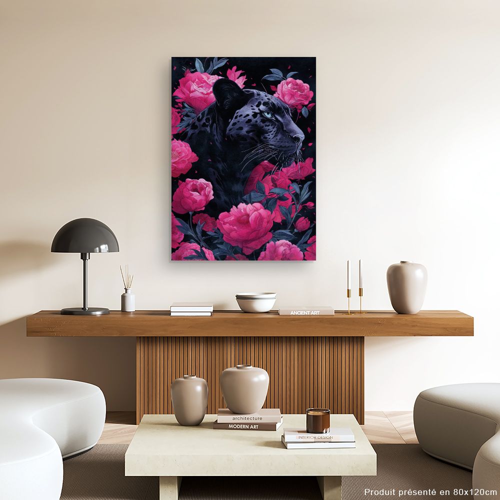 Tableau Panthère et pivoines