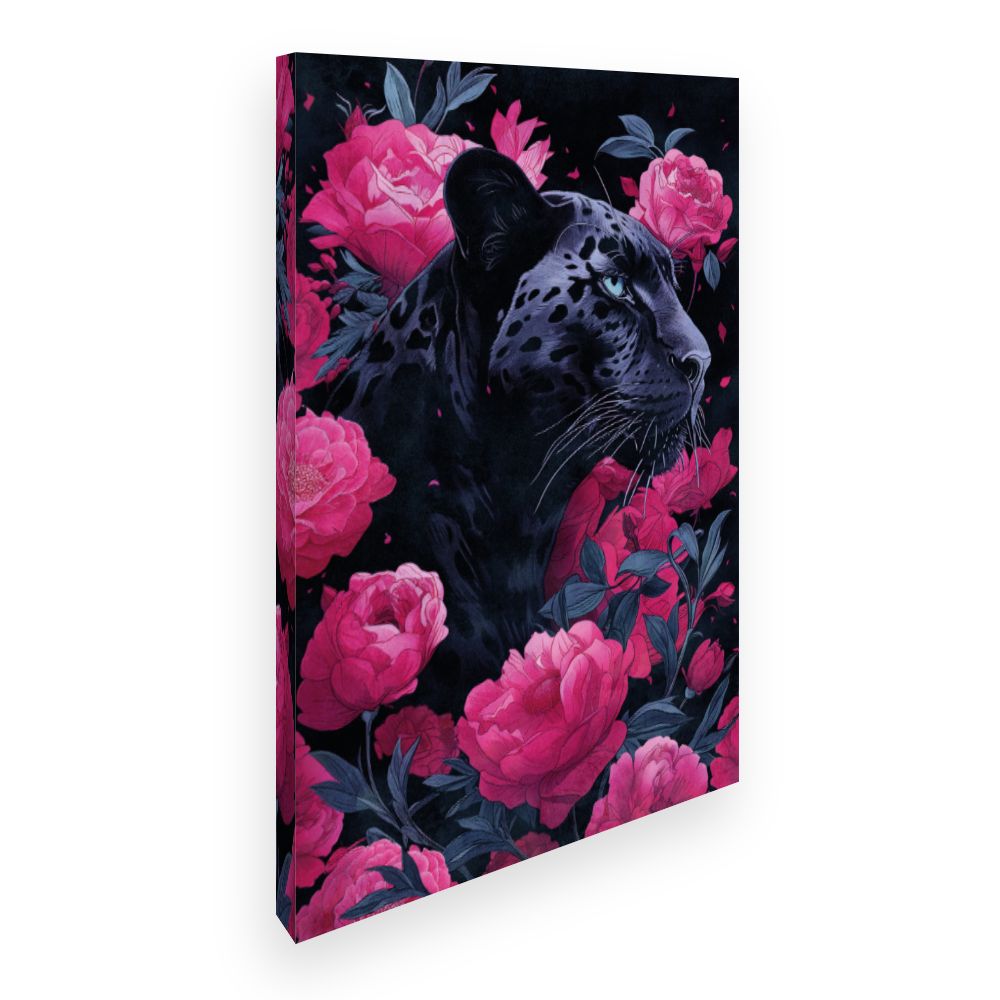 Toile Panthère et pivoines