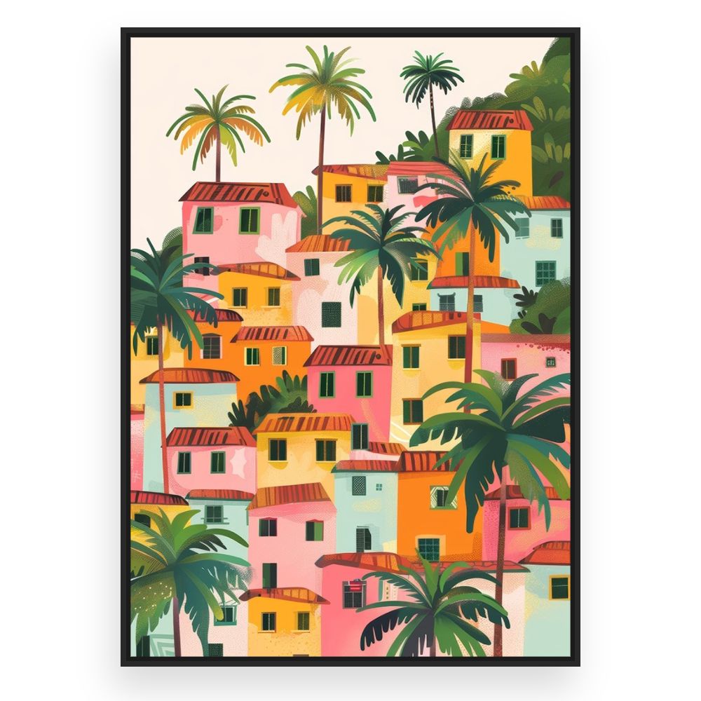 Toile Maisons colorées exotiques – toile cadre noir (slide 3)