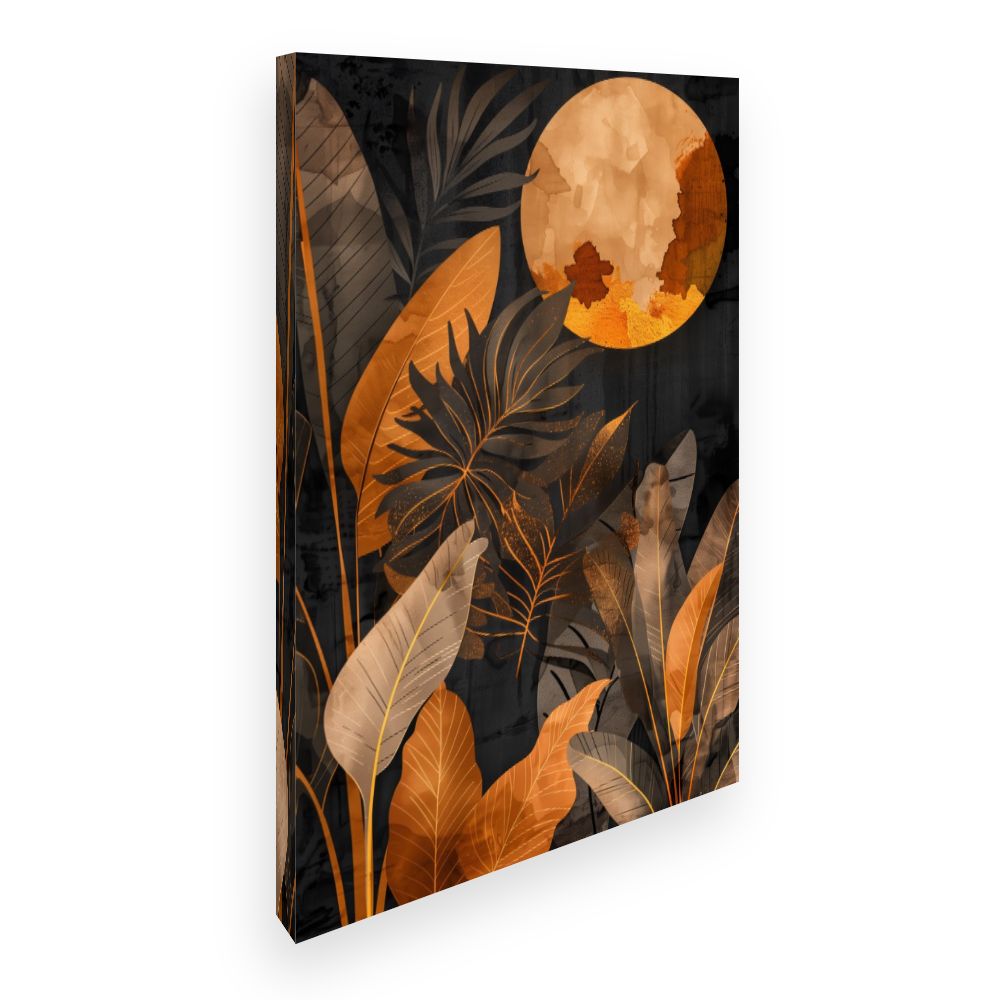 Toile Feuilles dorées lunaires