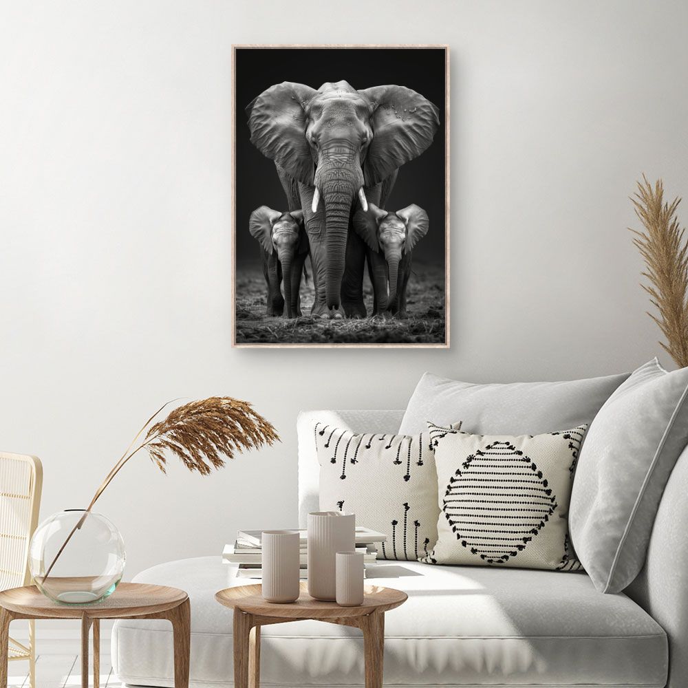Toile Éléphants majestueux – toile cadre naturel (slide 1, 60×90)