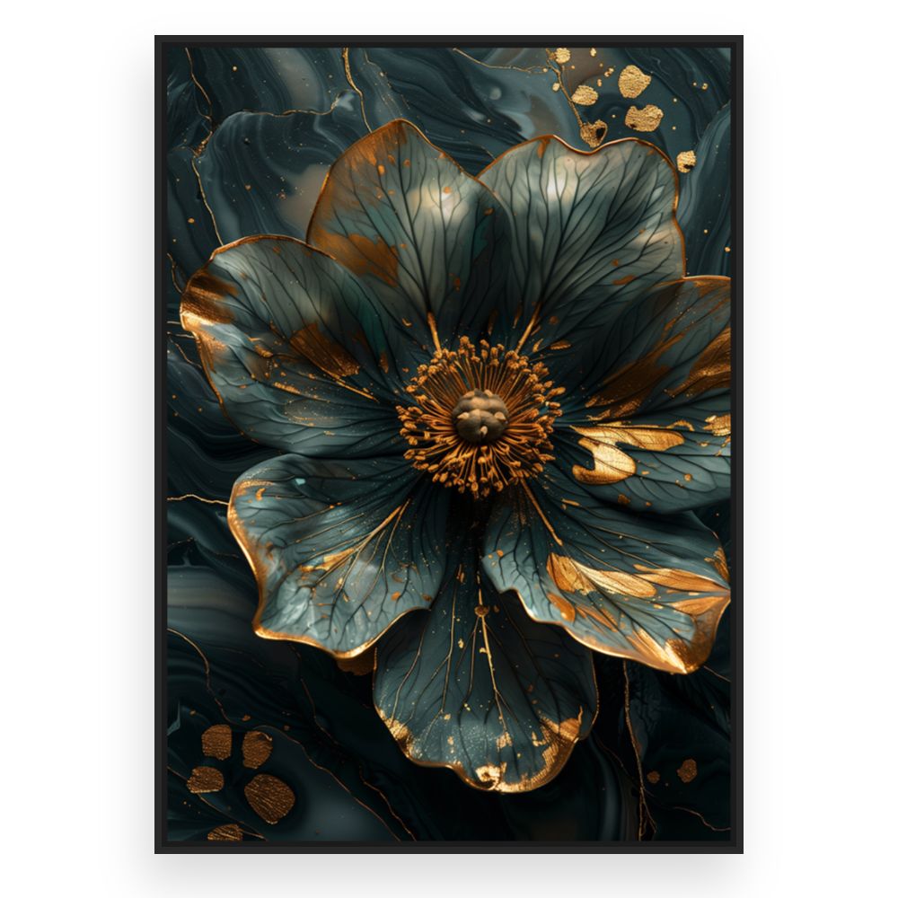 Toile Fleur luxueuse dorée – toile cadre noir (slide 3)
