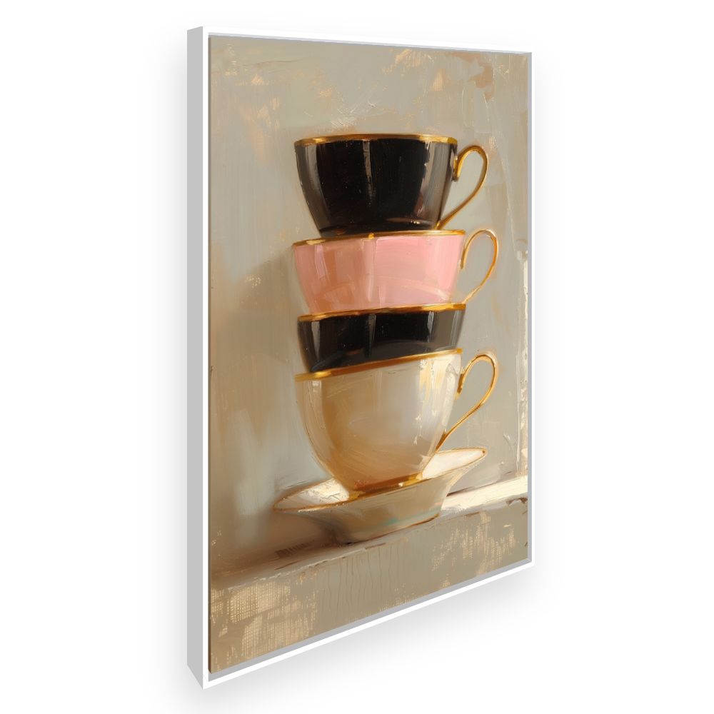 Toile Tasses élégantes empilées – toile cadre blanc (slide 2)